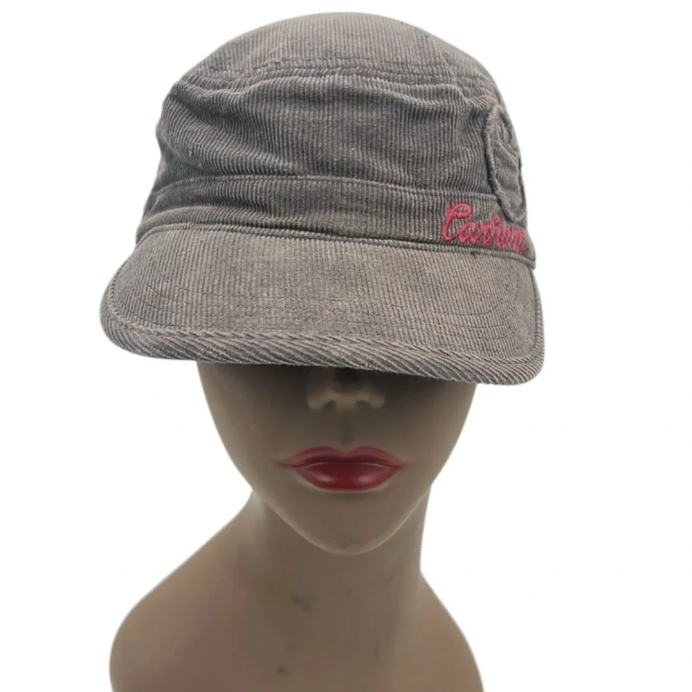 Carhartt Corduroy Cap in Gray with Pink Embroidery adjustable